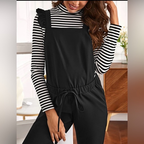 SHEIN Maternity Ruffle Trim Drawstring Jumpsuit - Black Medium - Picture 3 of 8